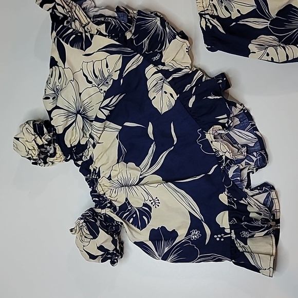 5/$30 Crepe Bunting Overalls + Hawaiian 100% Cotton Matching Set Ruffle - Picture 2 of 6
